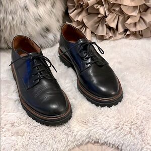 Paul Green Black Leather Lace Up Mens Lug Sole Shoes Sz 5
